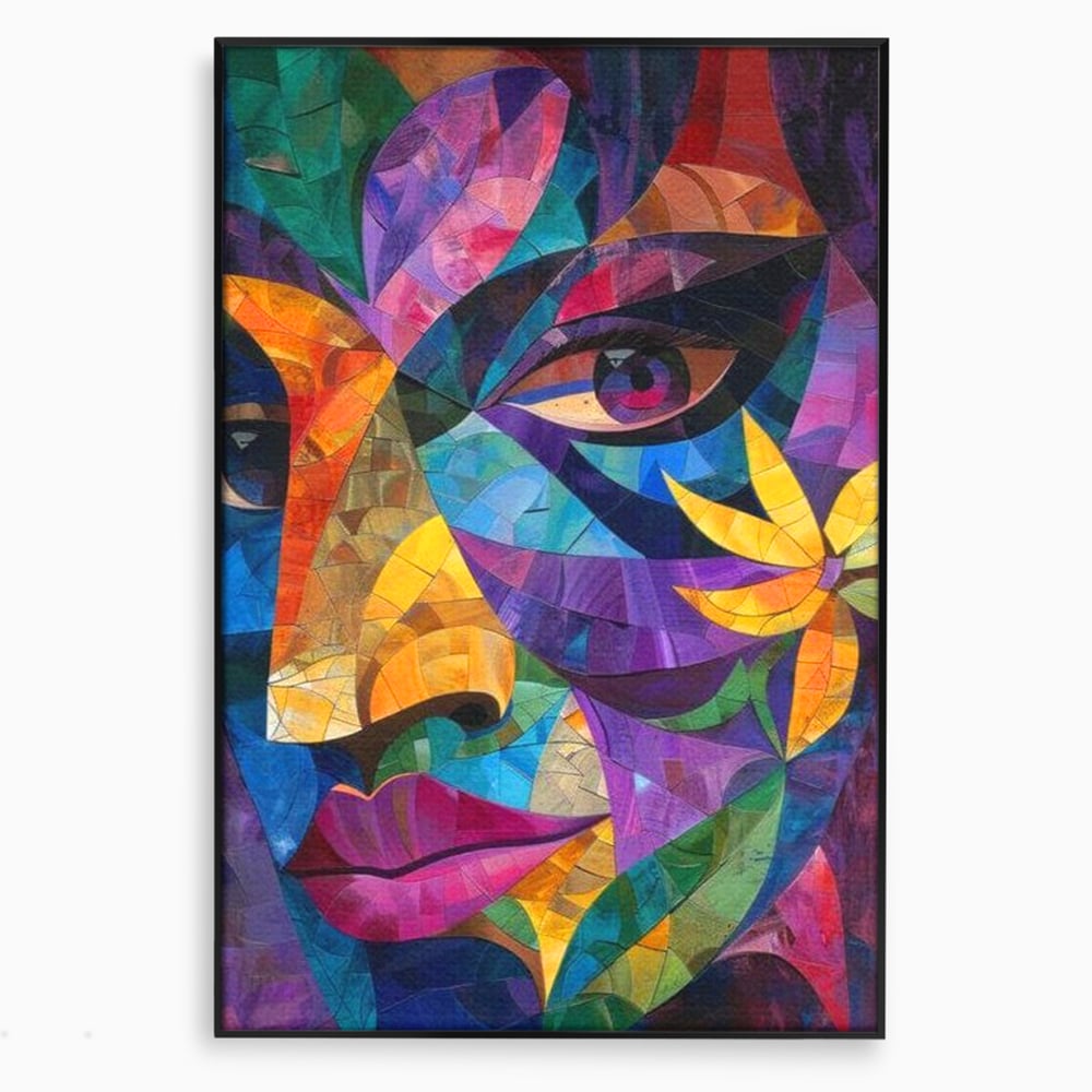 Tablou Canvas Premium, LuxCanva® J1016, Chip in Vitralii, Floare, Portret, Chip, Privire, Femeie, Abstract, Ganduri, Mozaic, Colorat, Design, Artist, Expozitie, Living, Dormitor