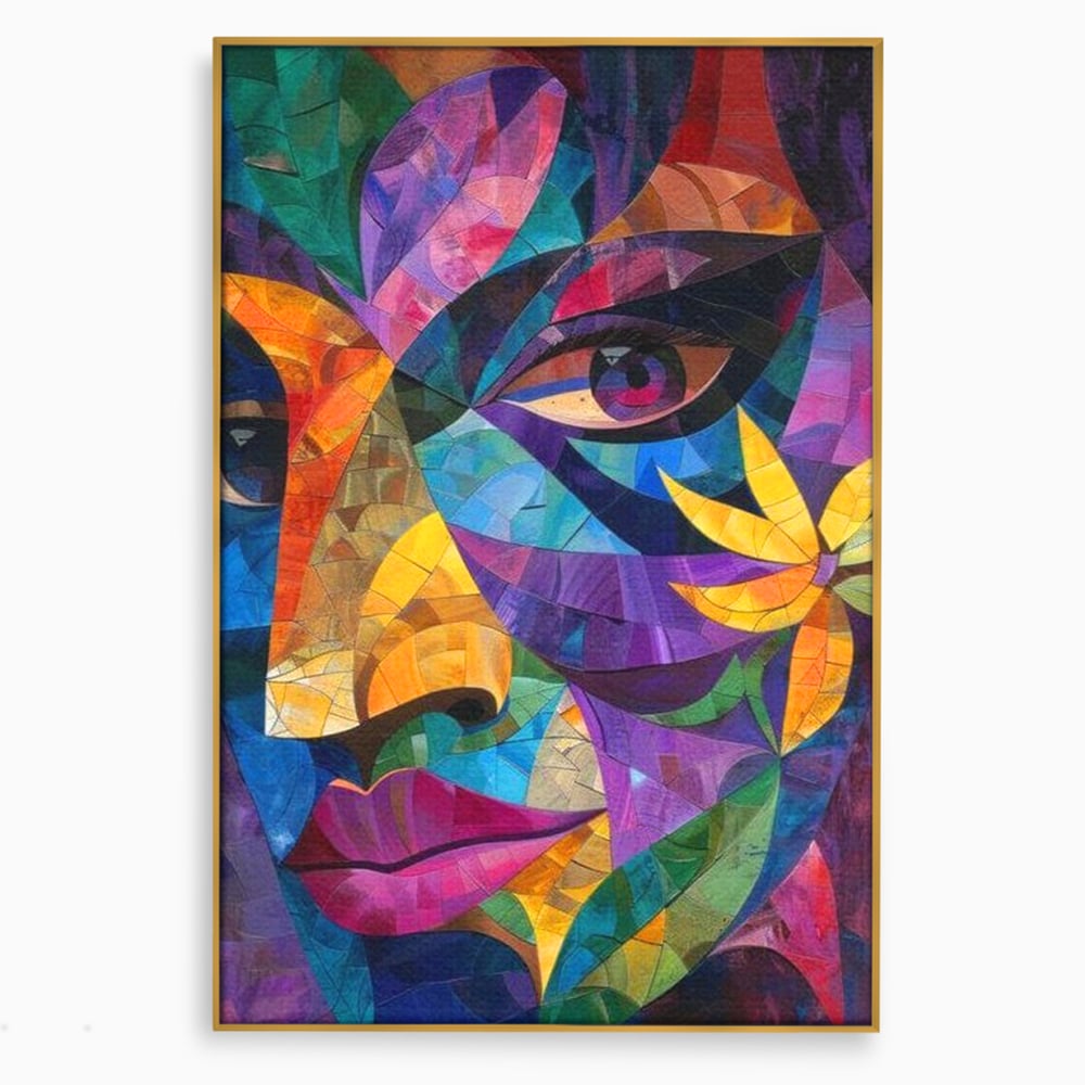 Tablou Canvas Premium, LuxCanva® J1016, Chip in Vitralii, Floare, Portret, Chip, Privire, Femeie, Abstract, Ganduri, Mozaic, Colorat, Design, Artist, Expozitie, Living, Dormitor