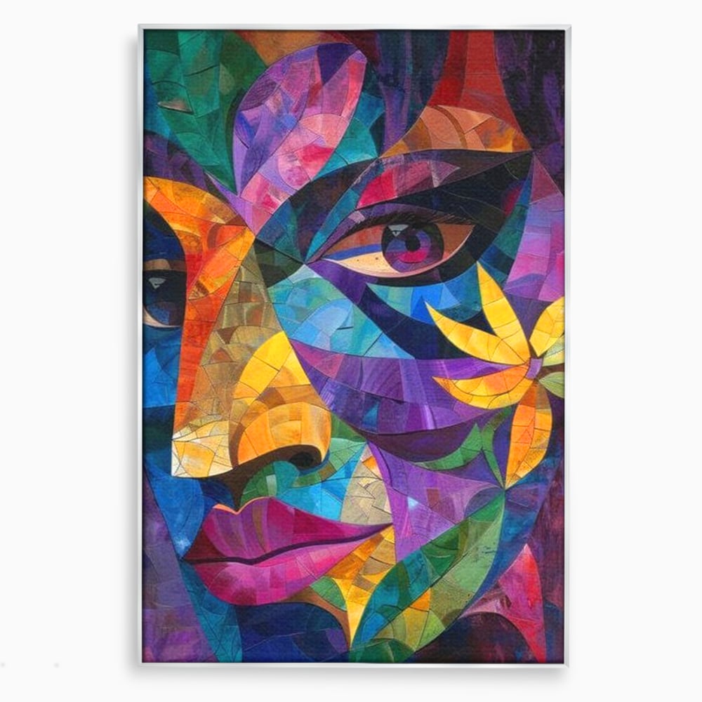 Tablou Canvas Premium, LuxCanva® J1016, Chip in Vitralii, Floare, Portret, Chip, Privire, Femeie, Abstract, Ganduri, Mozaic, Colorat, Design, Artist, Expozitie, Living, Dormitor