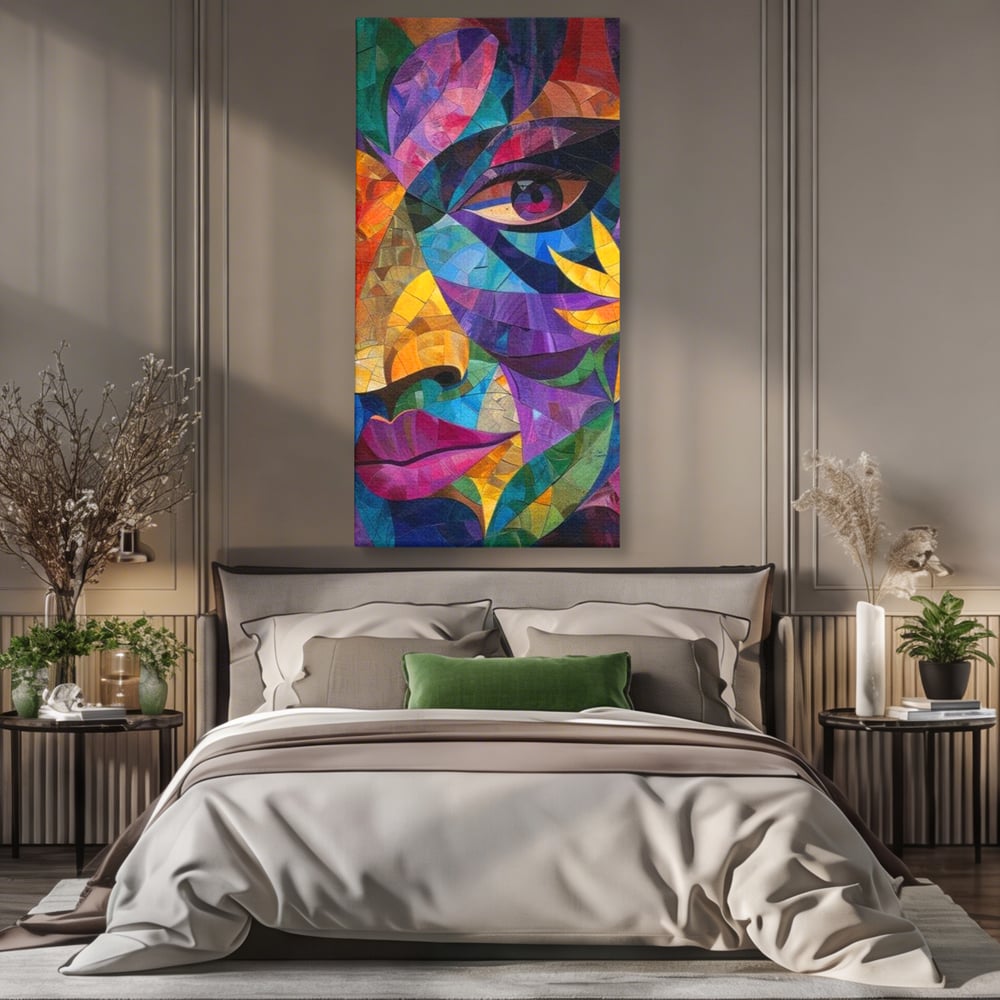 Tablou Canvas Premium, LuxCanva® J1016, Chip in Vitralii, Floare, Portret, Chip, Privire, Femeie, Abstract, Ganduri, Mozaic, Colorat, Design, Artist, Expozitie, Living, Dormitor