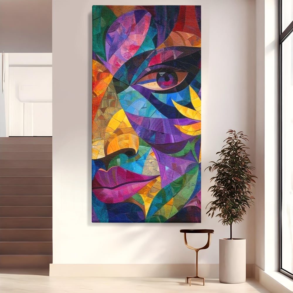 Tablou Canvas Premium, LuxCanva® J1016, Chip in Vitralii, Floare, Portret, Chip, Privire, Femeie, Abstract, Ganduri, Mozaic, Colorat, Design, Artist, Expozitie, Living, Dormitor
