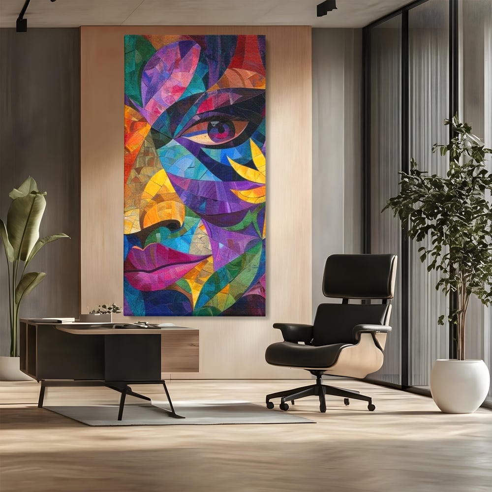 Tablou Canvas Premium, LuxCanva® J1016, Chip in Vitralii, Floare, Portret, Chip, Privire, Femeie, Abstract, Ganduri, Mozaic, Colorat, Design, Artist, Expozitie, Living, Dormitor