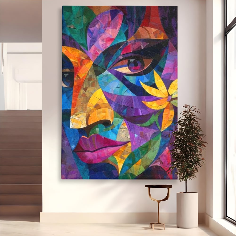Tablou Canvas Premium, LuxCanva® J1016, Chip in Vitralii, Floare, Portret, Chip, Privire, Femeie, Abstract, Ganduri, Mozaic, Colorat, Design, Artist, Expozitie, Living, Dormitor