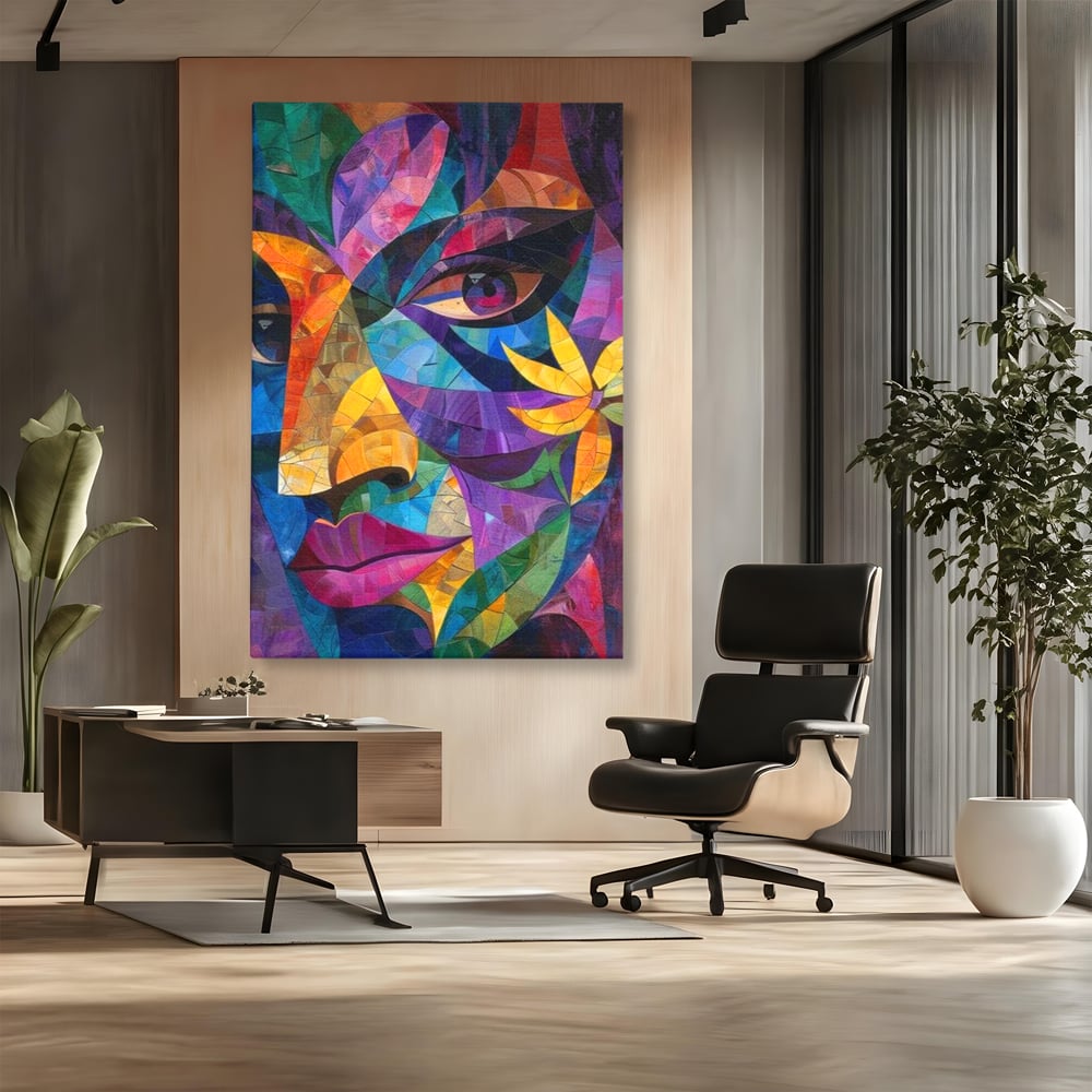 Tablou Canvas Premium, LuxCanva® J1016, Chip in Vitralii, Floare, Portret, Chip, Privire, Femeie, Abstract, Ganduri, Mozaic, Colorat, Design, Artist, Expozitie, Living, Dormitor