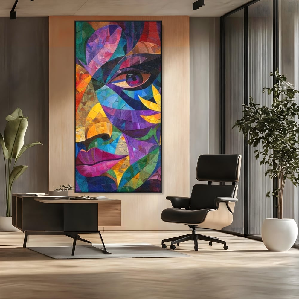 Tablou Canvas Premium, LuxCanva® J1016, Chip in Vitralii, Floare, Portret, Chip, Privire, Femeie, Abstract, Ganduri, Mozaic, Colorat, Design, Artist, Expozitie, Living, Dormitor