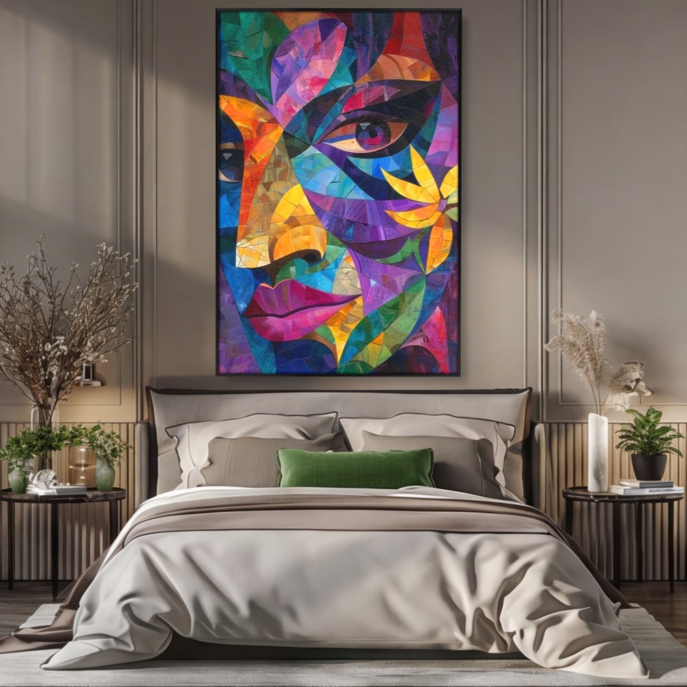 Tablou Canvas Premium, LuxCanva® J1016, Chip in Vitralii, Floare, Portret, Chip, Privire, Femeie, Abstract, Ganduri, Mozaic, Colorat, Design, Artist, Expozitie, Living, Dormitor