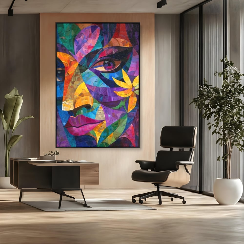 Tablou Canvas Premium, LuxCanva® J1016, Chip in Vitralii, Floare, Portret, Chip, Privire, Femeie, Abstract, Ganduri, Mozaic, Colorat, Design, Artist, Expozitie, Living, Dormitor