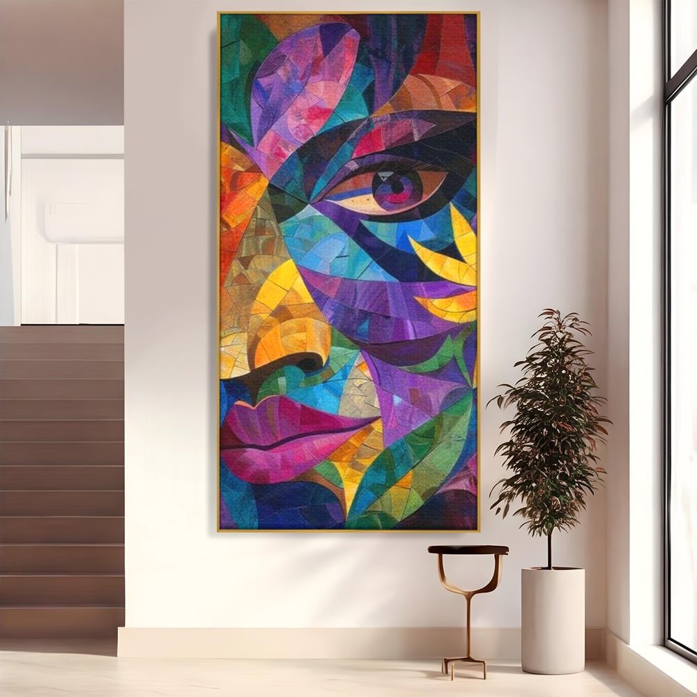 Tablou Canvas Premium, LuxCanva® J1016, Chip in Vitralii, Floare, Portret, Chip, Privire, Femeie, Abstract, Ganduri, Mozaic, Colorat, Design, Artist, Expozitie, Living, Dormitor
