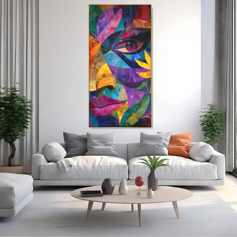 Tablou Canvas Premium, LuxCanva® J1016, Chip in Vitralii, Floare, Portret, Chip, Privire, Femeie, Abstract, Ganduri, Mozaic, Colorat, Design, Artist, Expozitie, Living, Dormitor