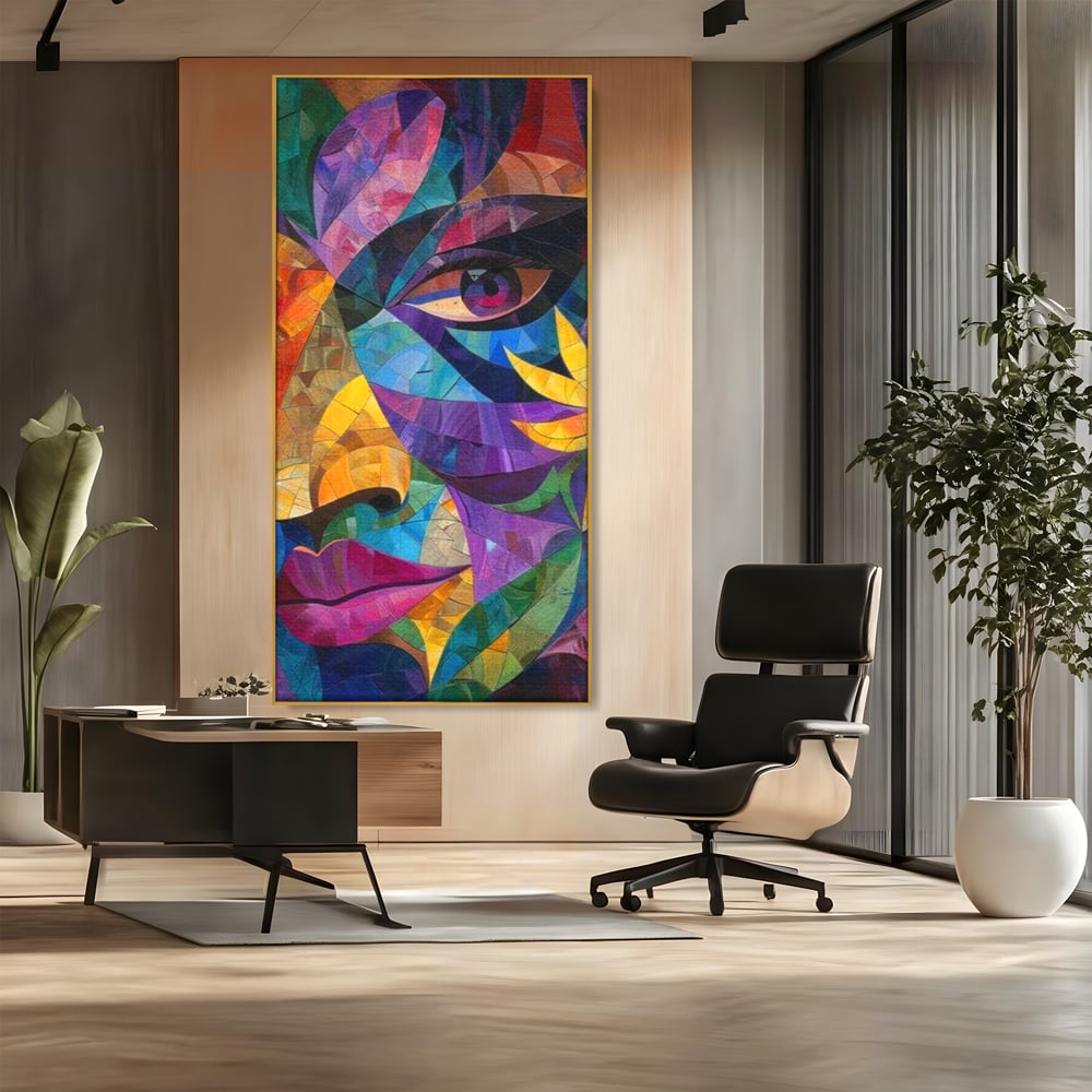 Tablou Canvas Premium, LuxCanva® J1016, Chip in Vitralii, Floare, Portret, Chip, Privire, Femeie, Abstract, Ganduri, Mozaic, Colorat, Design, Artist, Expozitie, Living, Dormitor