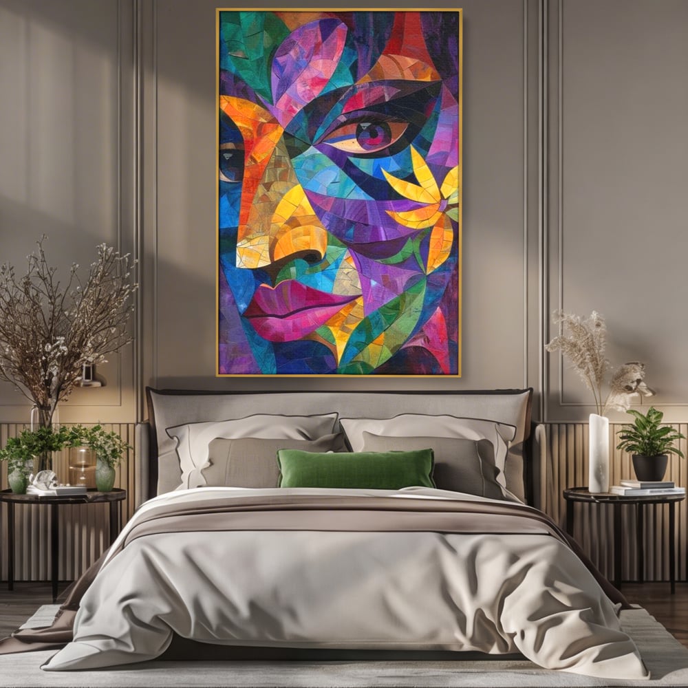 Tablou Canvas Premium, LuxCanva® J1016, Chip in Vitralii, Floare, Portret, Chip, Privire, Femeie, Abstract, Ganduri, Mozaic, Colorat, Design, Artist, Expozitie, Living, Dormitor