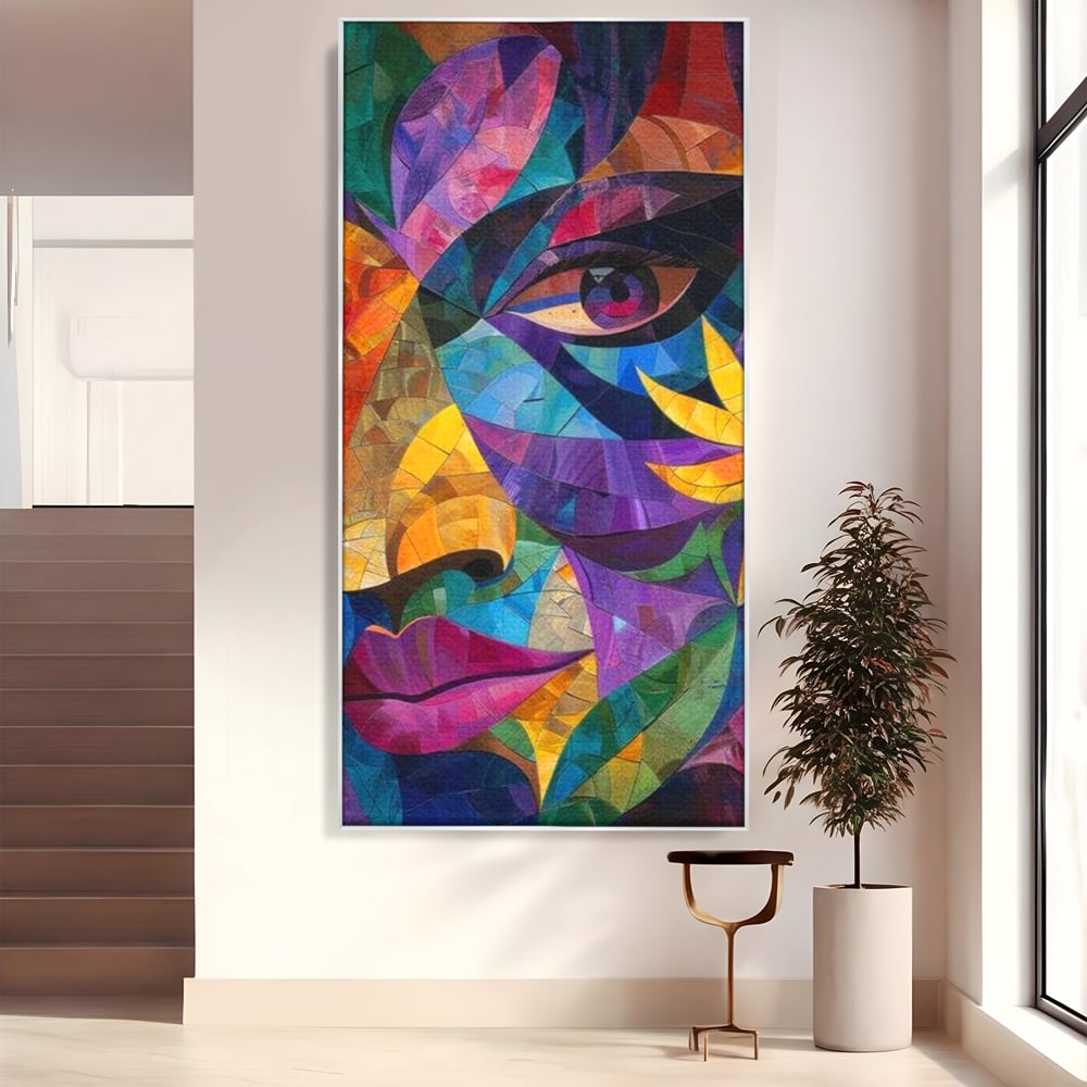 Tablou Canvas Premium, LuxCanva® J1016, Chip in Vitralii, Floare, Portret, Chip, Privire, Femeie, Abstract, Ganduri, Mozaic, Colorat, Design, Artist, Expozitie, Living, Dormitor