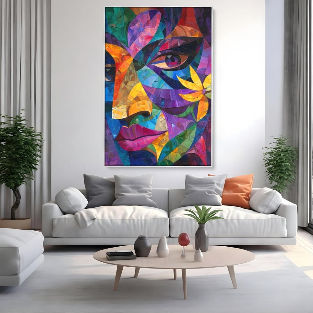 Tablou Canvas Premium, LuxCanva® J1016, Chip in Vitralii, Floare, Portret, Chip, Privire, Femeie, Abstract, Ganduri, Mozaic, Colorat, Design, Artist, Expozitie, Living, Dormitor