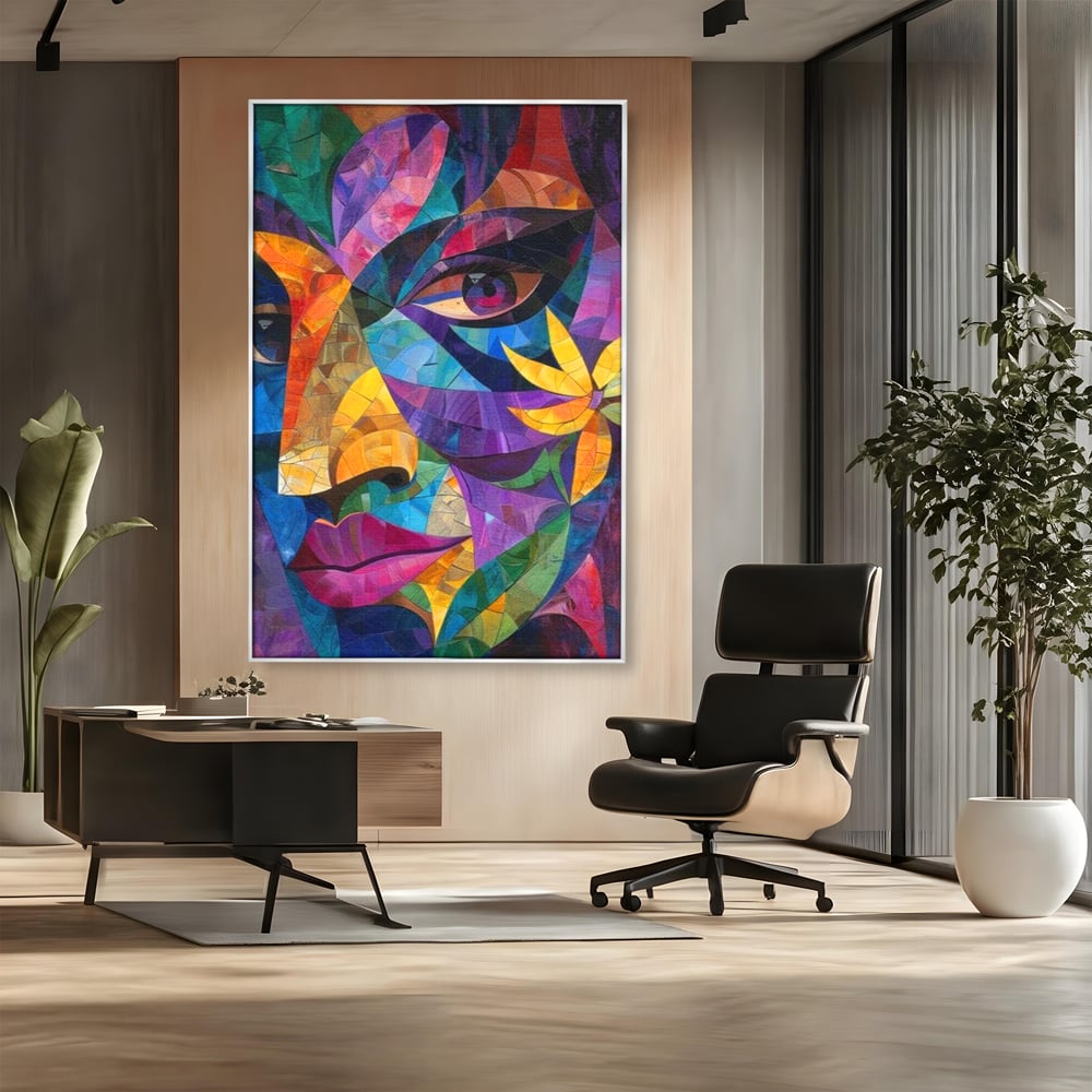 Tablou Canvas Premium, LuxCanva® J1016, Chip in Vitralii, Floare, Portret, Chip, Privire, Femeie, Abstract, Ganduri, Mozaic, Colorat, Design, Artist, Expozitie, Living, Dormitor