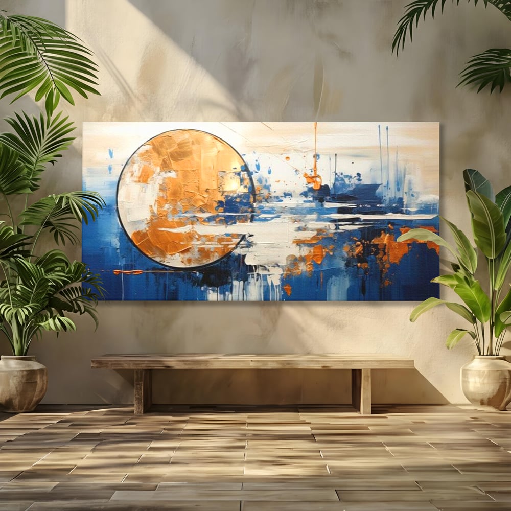 Leinwandbilder Premium, LuxCanva® J1017, Mond im Nachtlicht, Wasser, Astral, Horizont, Kosmisch, Universum, Linien, Marine, Symbolik, Symbolismus, Traumhaft, Licht, Reflexionen, Wohnen, Schlafzimmer