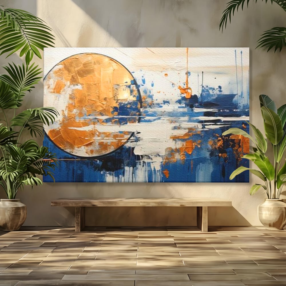 Leinwandbilder Premium, LuxCanva® J1017, Mond im Nachtlicht, Wasser, Astral, Horizont, Kosmisch, Universum, Linien, Marine, Symbolik, Symbolismus, Traumhaft, Licht, Reflexionen, Wohnen, Schlafzimmer