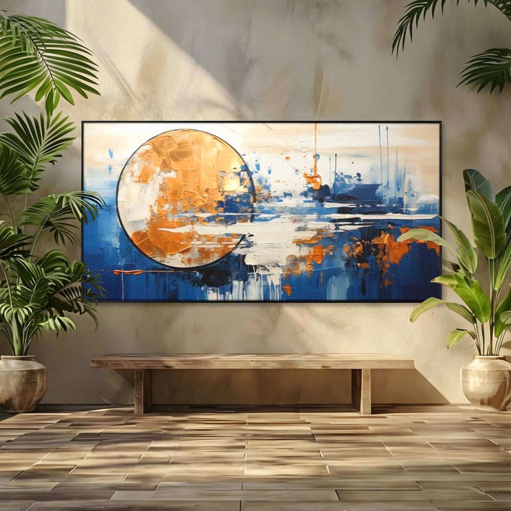 Leinwandbilder Premium, LuxCanva® J1017, Mond im Nachtlicht, Wasser, Astral, Horizont, Kosmisch, Universum, Linien, Marine, Symbolik, Symbolismus, Traumhaft, Licht, Reflexionen, Wohnen, Schlafzimmer