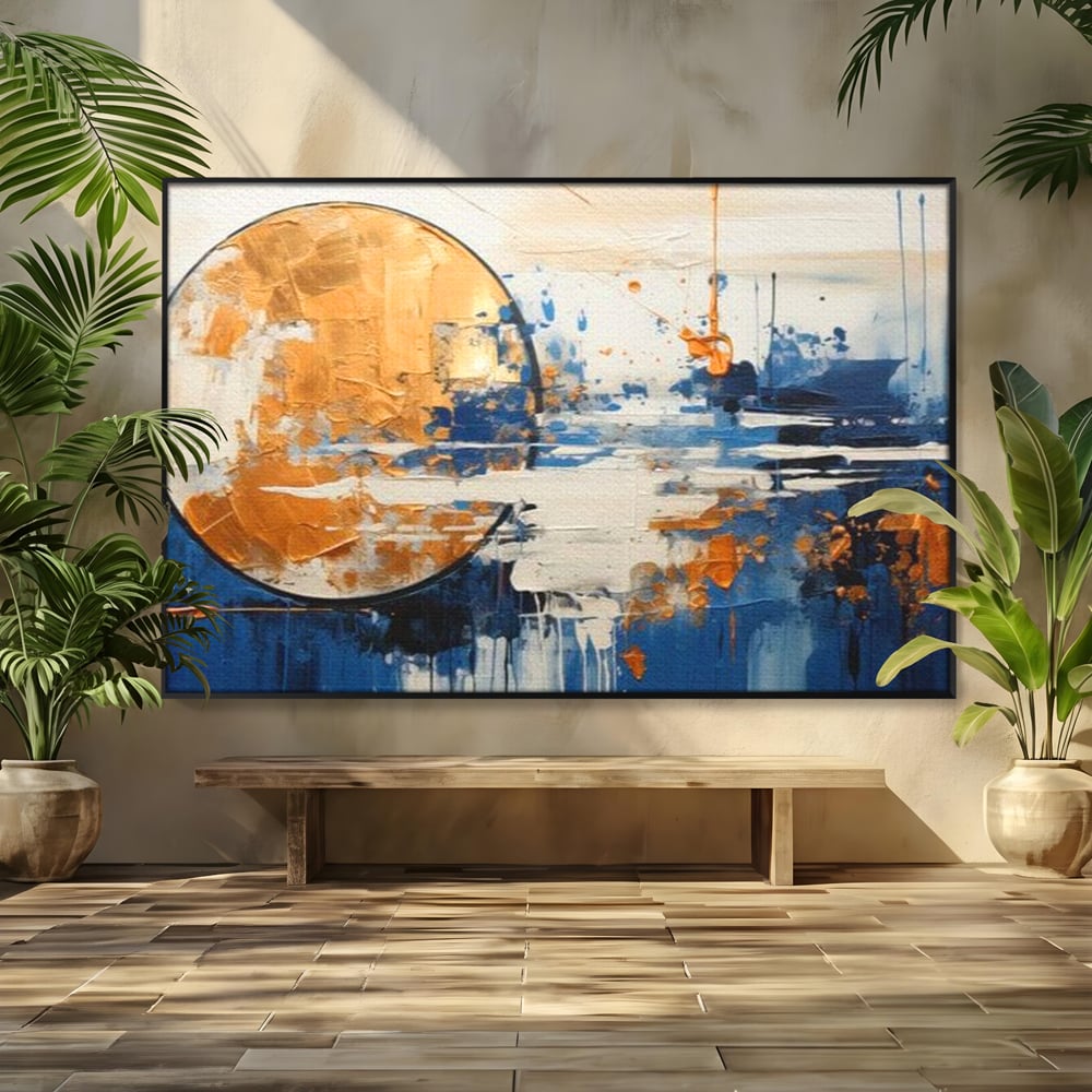 Leinwandbilder Premium, LuxCanva® J1017, Mond im Nachtlicht, Wasser, Astral, Horizont, Kosmisch, Universum, Linien, Marine, Symbolik, Symbolismus, Traumhaft, Licht, Reflexionen, Wohnen, Schlafzimmer