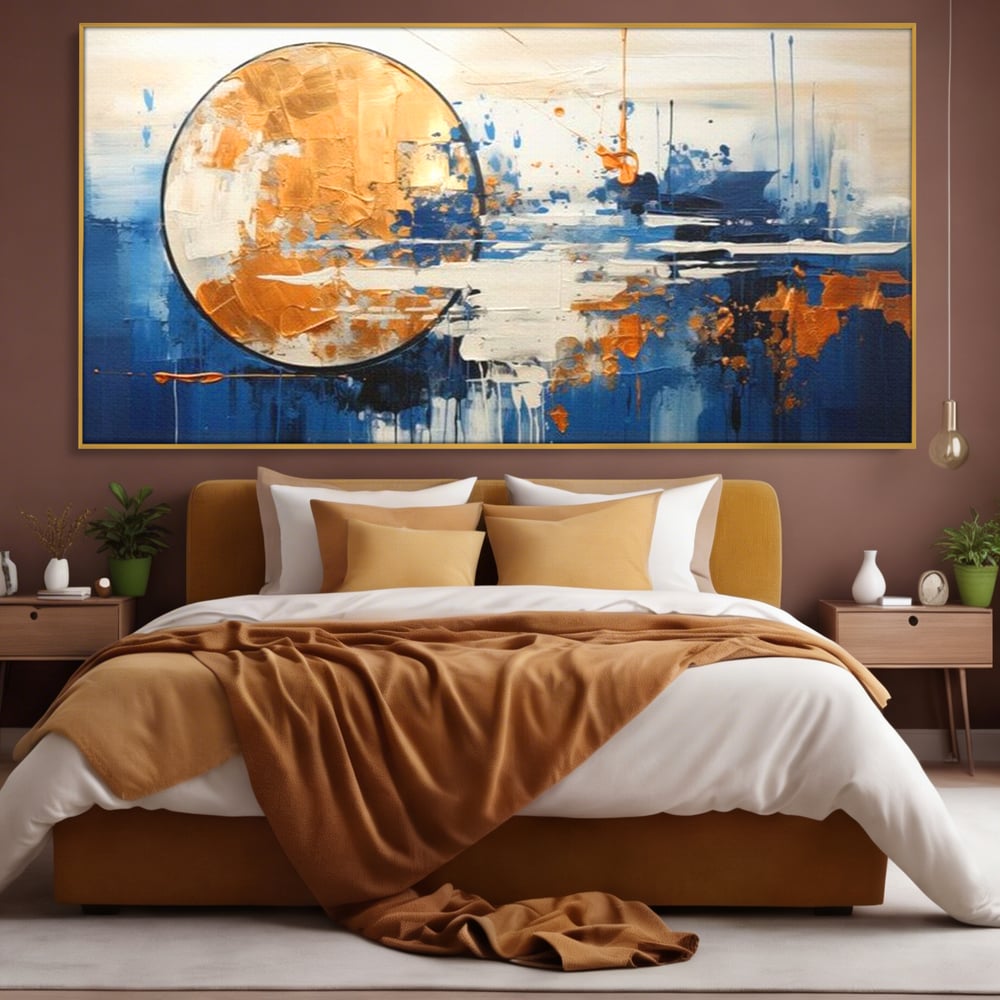 Leinwandbilder Premium, LuxCanva® J1017, Mond im Nachtlicht, Wasser, Astral, Horizont, Kosmisch, Universum, Linien, Marine, Symbolik, Symbolismus, Traumhaft, Licht, Reflexionen, Wohnen, Schlafzimmer