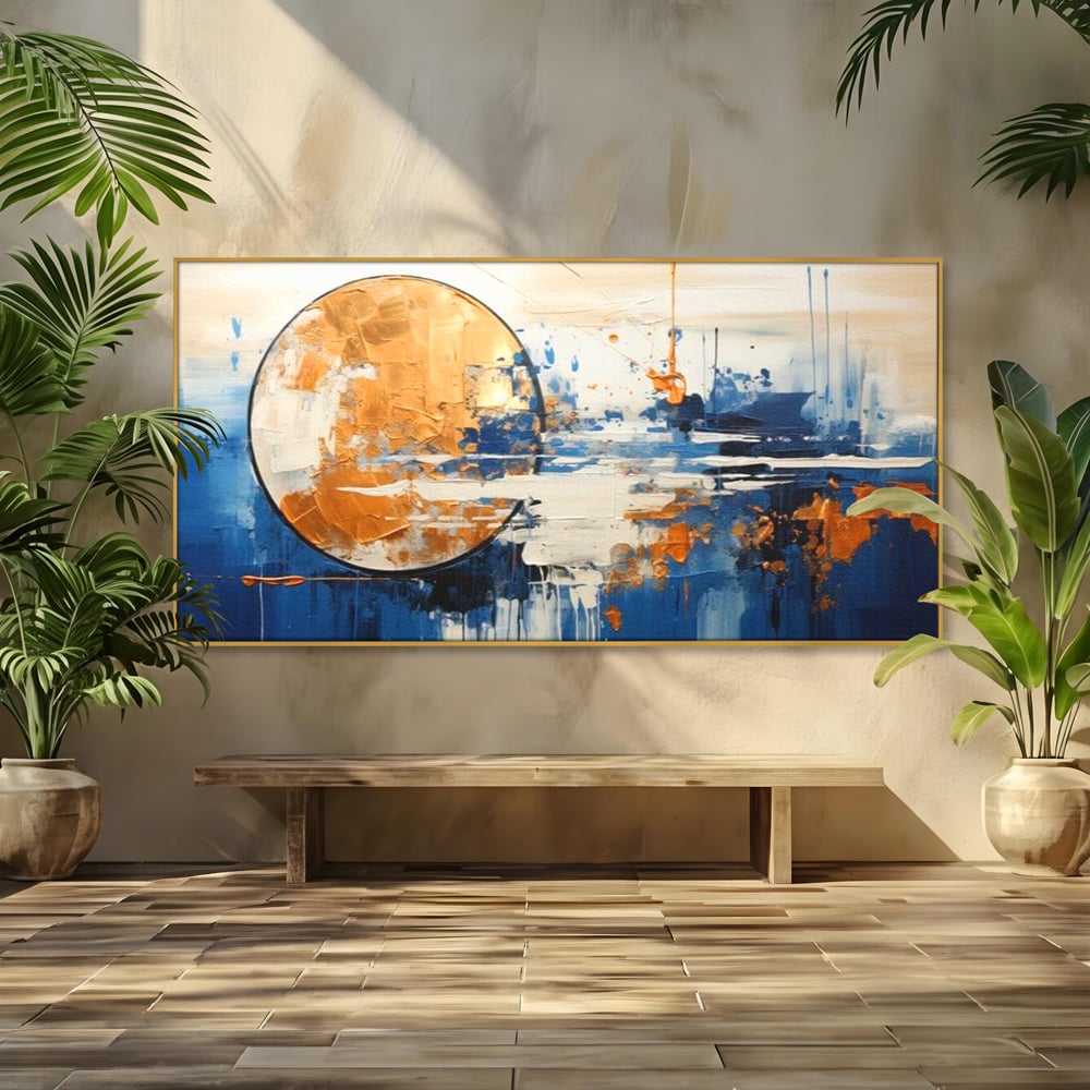Leinwandbilder Premium, LuxCanva® J1017, Mond im Nachtlicht, Wasser, Astral, Horizont, Kosmisch, Universum, Linien, Marine, Symbolik, Symbolismus, Traumhaft, Licht, Reflexionen, Wohnen, Schlafzimmer