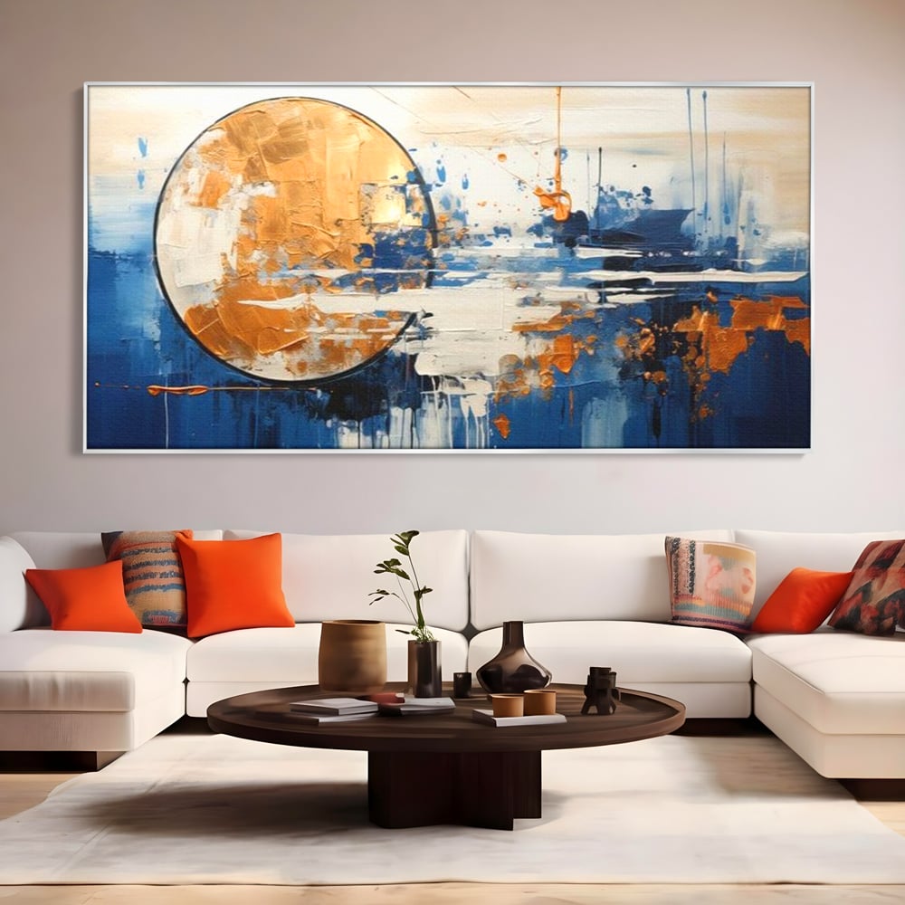 Leinwandbilder Premium, LuxCanva® J1017, Mond im Nachtlicht, Wasser, Astral, Horizont, Kosmisch, Universum, Linien, Marine, Symbolik, Symbolismus, Traumhaft, Licht, Reflexionen, Wohnen, Schlafzimmer