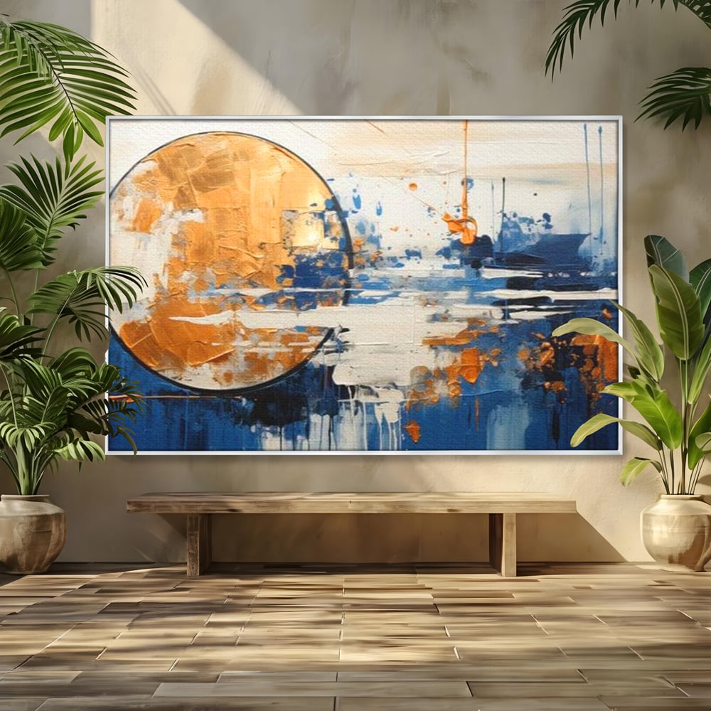 Leinwandbilder Premium, LuxCanva® J1017, Mond im Nachtlicht, Wasser, Astral, Horizont, Kosmisch, Universum, Linien, Marine, Symbolik, Symbolismus, Traumhaft, Licht, Reflexionen, Wohnen, Schlafzimmer