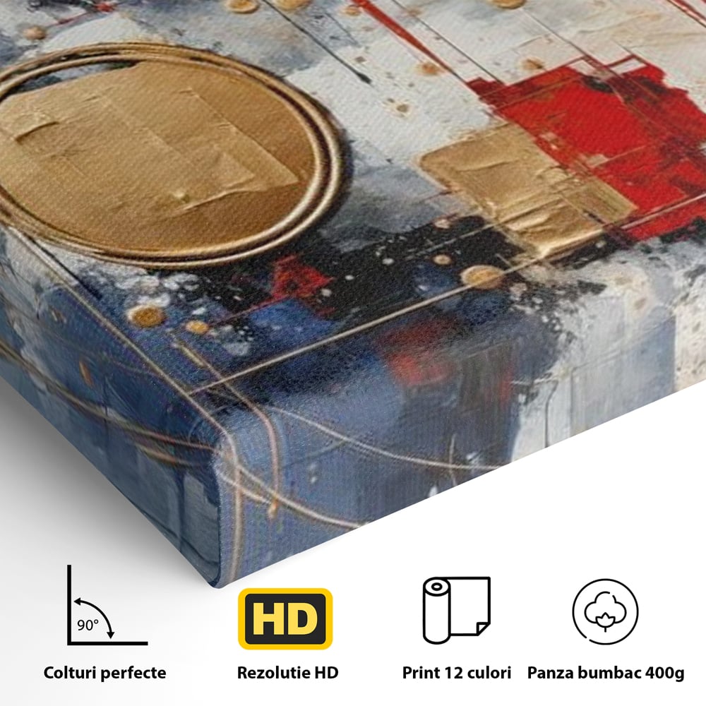 Tablou Canvas Premium, LuxCanva® J1018, Alchimie Geometrica,  Arta, Abstracta, Cercuri, Auriu, 3D, Orbita, Cobalt, Simbolism, Design, Decoratiune, Magie, Living, Dormitor