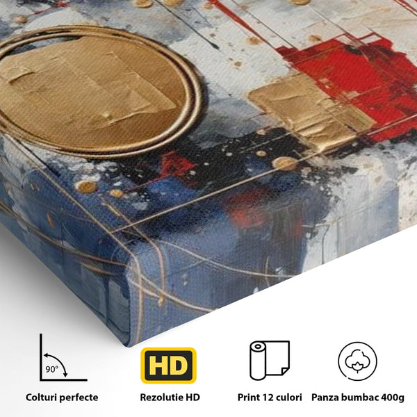 Tablou Canvas Premium, LuxCanva® J1018, Alchimie Geometrica,  Arta, Abstracta, Cercuri, Auriu, 3D, Orbita, Cobalt, Simbolism, Design, Decoratiune, Magie, Living, Dormitor