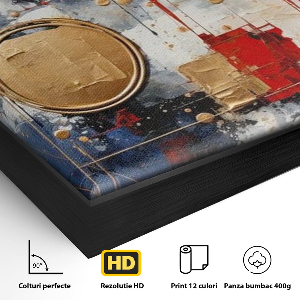 Tablou Canvas Premium, LuxCanva® J1018, Alchimie Geometrica,  Arta, Abstracta, Cercuri, Auriu, 3D, Orbita, Cobalt, Simbolism, Design, Decoratiune, Magie, Living, Dormitor