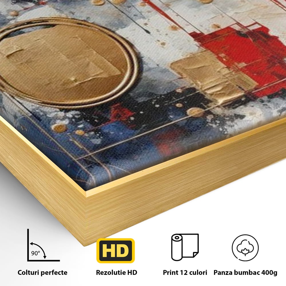 Tablou Canvas Premium, LuxCanva® J1018, Alchimie Geometrica,  Arta, Abstracta, Cercuri, Auriu, 3D, Orbita, Cobalt, Simbolism, Design, Decoratiune, Magie, Living, Dormitor