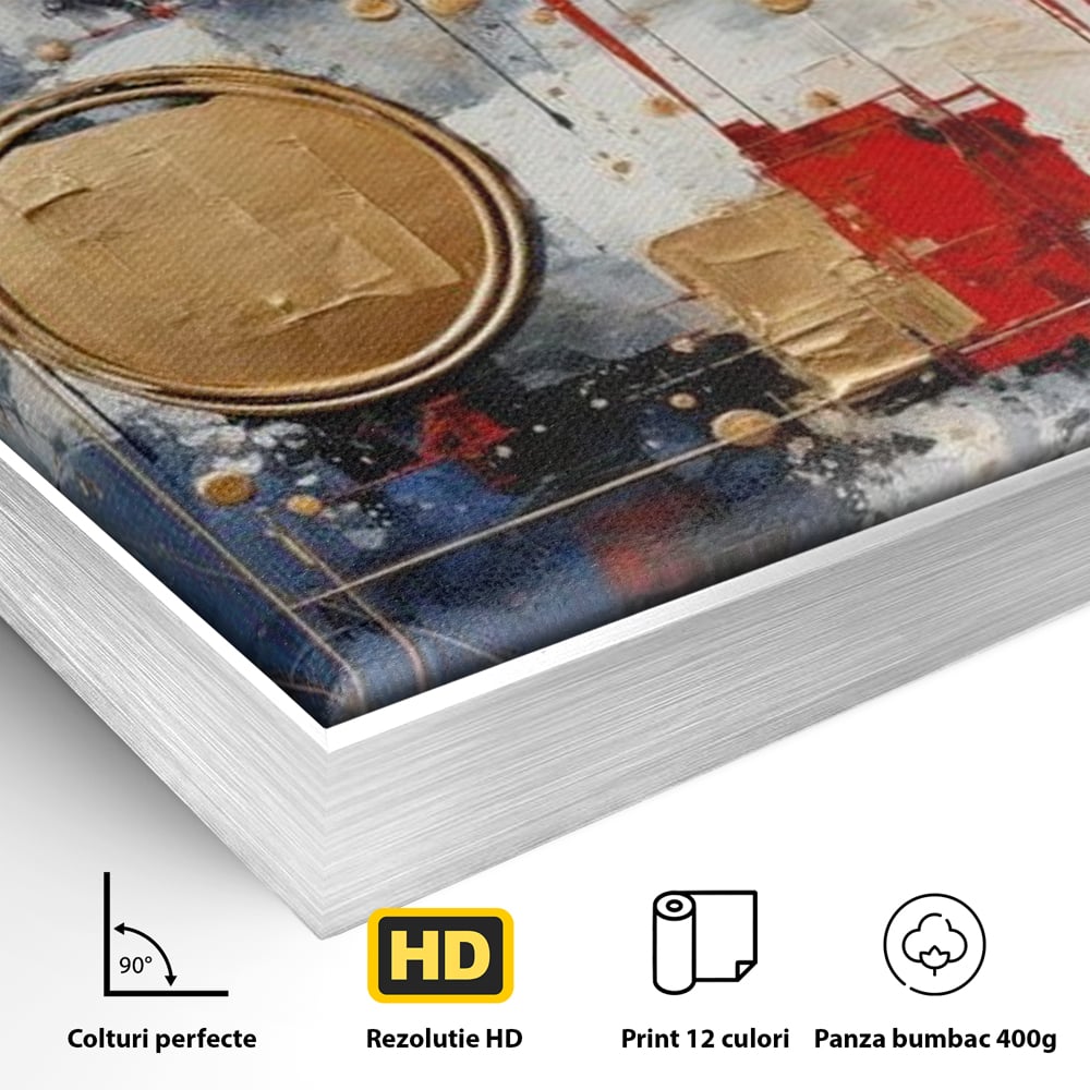 Tablou Canvas Premium, LuxCanva® J1018, Alchimie Geometrica,  Arta, Abstracta, Cercuri, Auriu, 3D, Orbita, Cobalt, Simbolism, Design, Decoratiune, Magie, Living, Dormitor