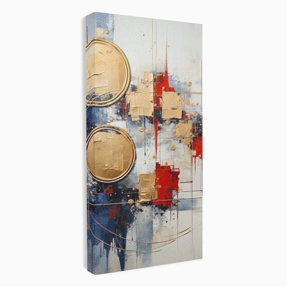 Tablou Canvas Premium, LuxCanva® J1018, Alchimie Geometrica,  Arta, Abstracta, Cercuri, Auriu, 3D, Orbita, Cobalt, Simbolism, Design, Decoratiune, Magie, Living, Dormitor