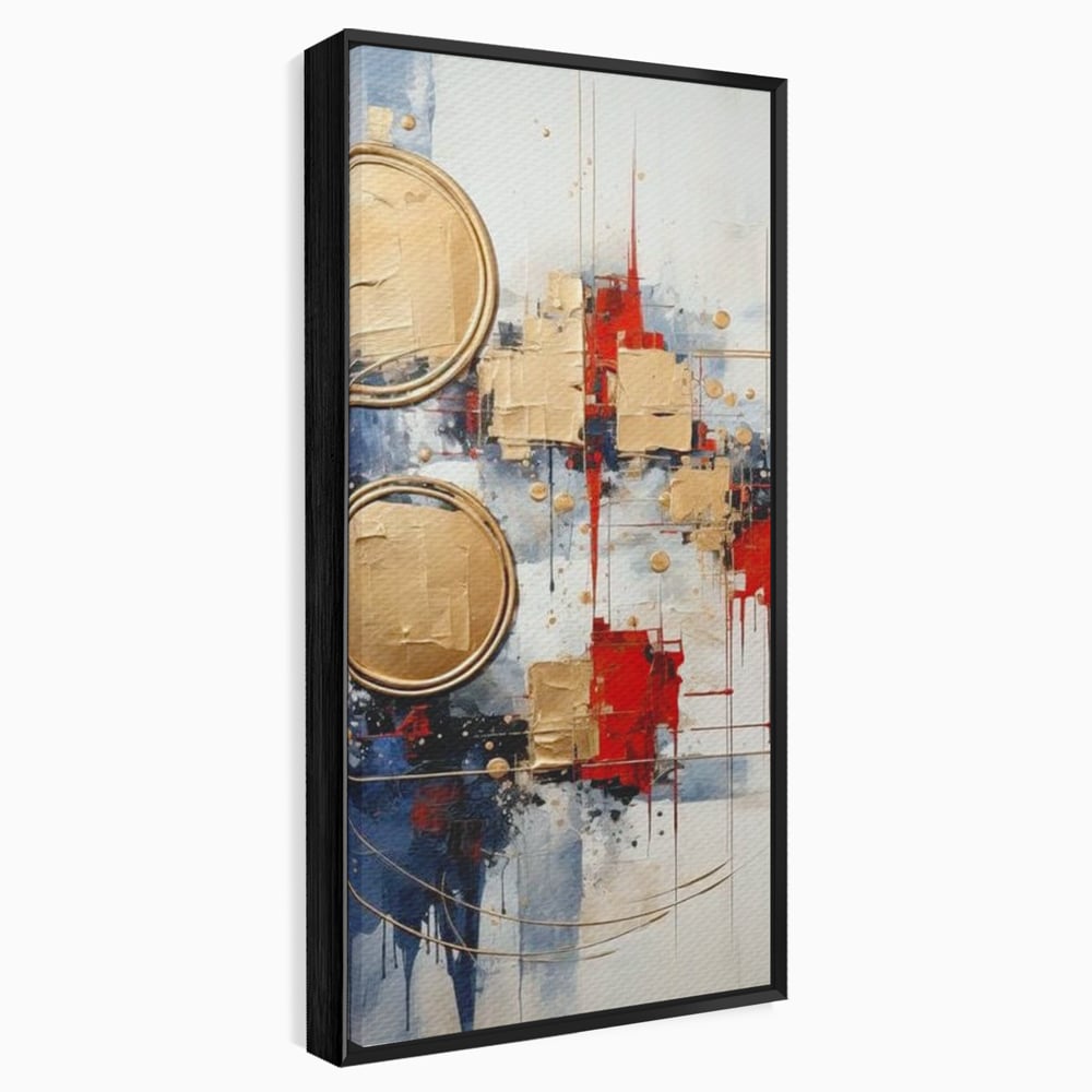 Tablou Canvas Premium, LuxCanva® J1018, Alchimie Geometrica,  Arta, Abstracta, Cercuri, Auriu, 3D, Orbita, Cobalt, Simbolism, Design, Decoratiune, Magie, Living, Dormitor