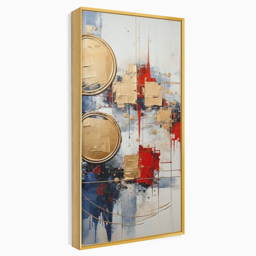 Tablou Canvas Premium, LuxCanva® J1018, Alchimie Geometrica,  Arta, Abstracta, Cercuri, Auriu, 3D, Orbita, Cobalt, Simbolism, Design, Decoratiune, Magie, Living, Dormitor