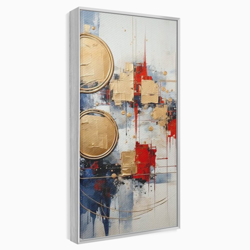 Tablou Canvas Premium, LuxCanva® J1018, Alchimie Geometrica,  Arta, Abstracta, Cercuri, Auriu, 3D, Orbita, Cobalt, Simbolism, Design, Decoratiune, Magie, Living, Dormitor