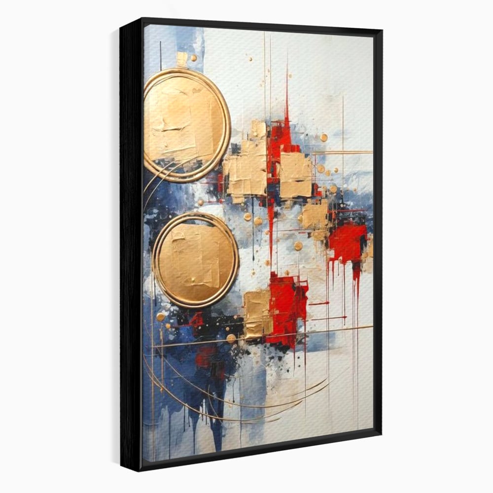 Tablou Canvas Premium, LuxCanva® J1018, Alchimie Geometrica,  Arta, Abstracta, Cercuri, Auriu, 3D, Orbita, Cobalt, Simbolism, Design, Decoratiune, Magie, Living, Dormitor