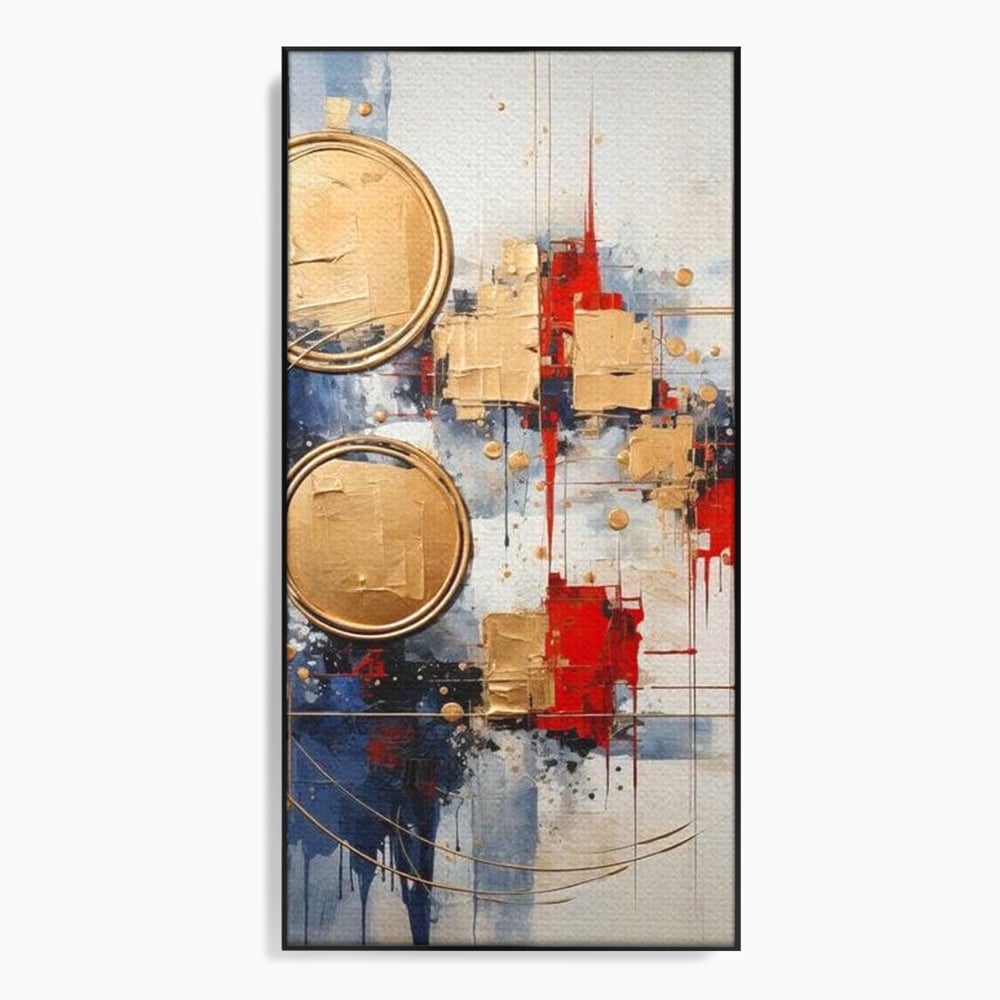 Tablou Canvas Premium, LuxCanva® J1018, Alchimie Geometrica,  Arta, Abstracta, Cercuri, Auriu, 3D, Orbita, Cobalt, Simbolism, Design, Decoratiune, Magie, Living, Dormitor