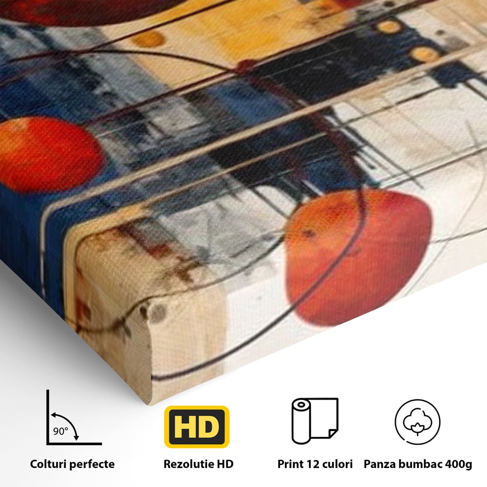 Leinwand Premium Canvas Wandbilder, LuxCanva® J1019, Dekomponierter Raum, Kugeln, Rot, Orange, Orbits, Linien, Urban, Kontraste, Komposition, Dekorativ, Dekorativ, Fantasie, Wohnen, Schlafzimmer