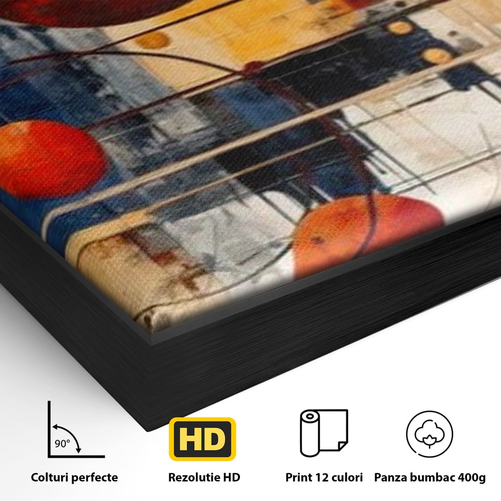 Leinwand Premium Canvas Wandbilder, LuxCanva® J1019, Dekomponierter Raum, Kugeln, Rot, Orange, Orbits, Linien, Urban, Kontraste, Komposition, Dekorativ, Dekorativ, Fantasie, Wohnen, Schlafzimmer