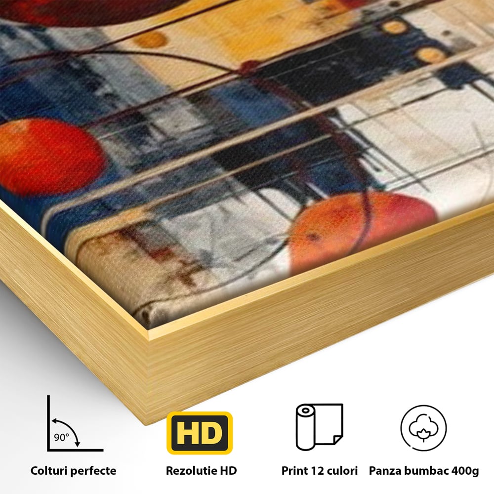 Leinwand Premium Canvas Wandbilder, LuxCanva® J1019, Dekomponierter Raum, Kugeln, Rot, Orange, Orbits, Linien, Urban, Kontraste, Komposition, Dekorativ, Dekorativ, Fantasie, Wohnen, Schlafzimmer