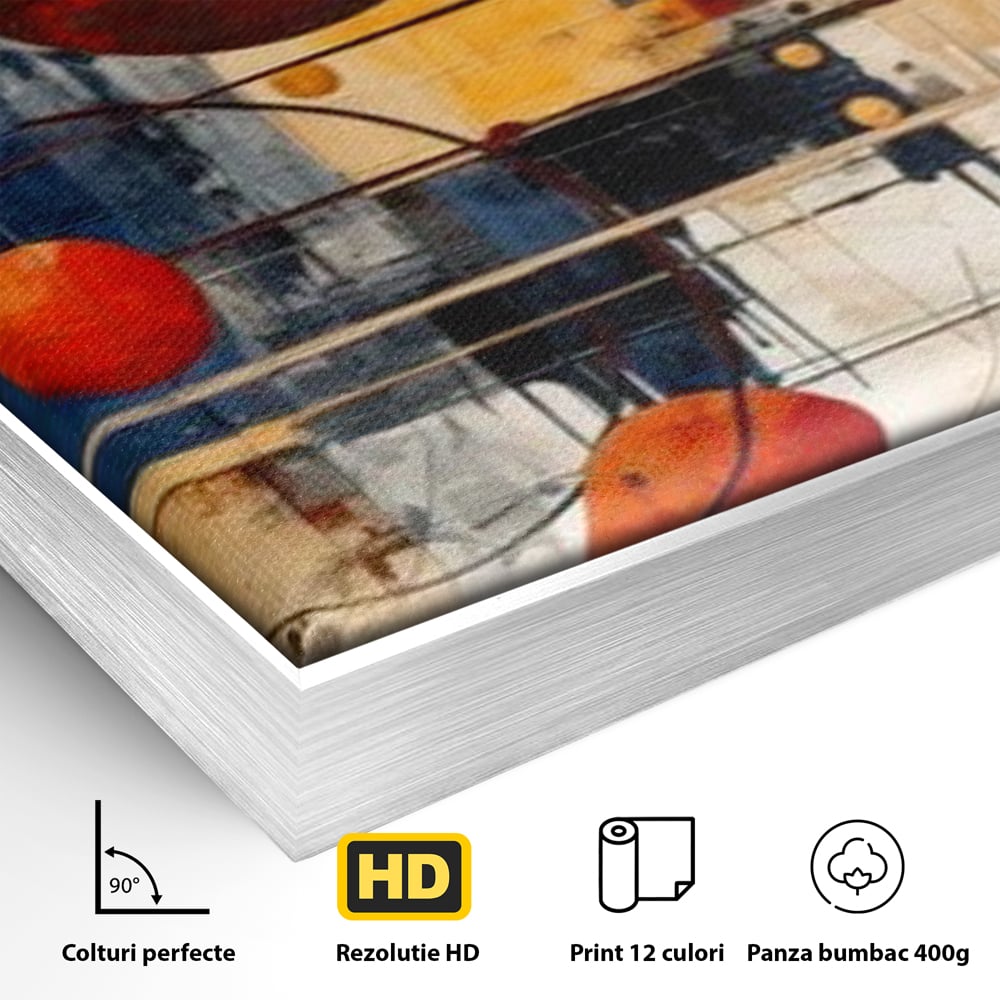 Leinwand Premium Canvas Wandbilder, LuxCanva® J1019, Dekomponierter Raum, Kugeln, Rot, Orange, Orbits, Linien, Urban, Kontraste, Komposition, Dekorativ, Dekorativ, Fantasie, Wohnen, Schlafzimmer