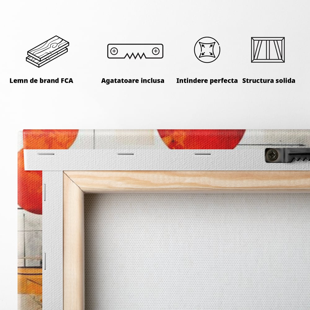 Leinwand Premium Canvas Wandbilder, LuxCanva® J1019, Dekomponierter Raum, Kugeln, Rot, Orange, Orbits, Linien, Urban, Kontraste, Komposition, Dekorativ, Dekorativ, Fantasie, Wohnen, Schlafzimmer