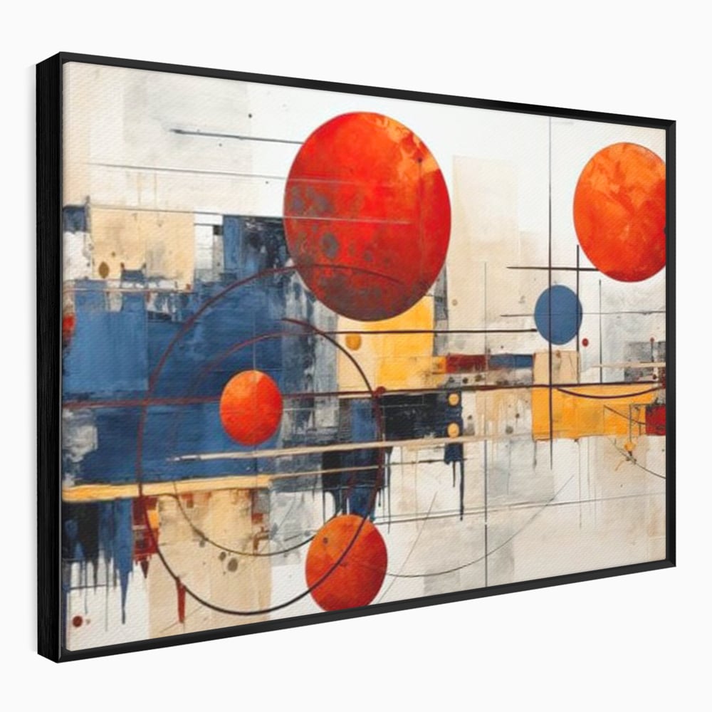Leinwand Premium Canvas Wandbilder, LuxCanva® J1019, Dekomponierter Raum, Kugeln, Rot, Orange, Orbits, Linien, Urban, Kontraste, Komposition, Dekorativ, Dekorativ, Fantasie, Wohnen, Schlafzimmer