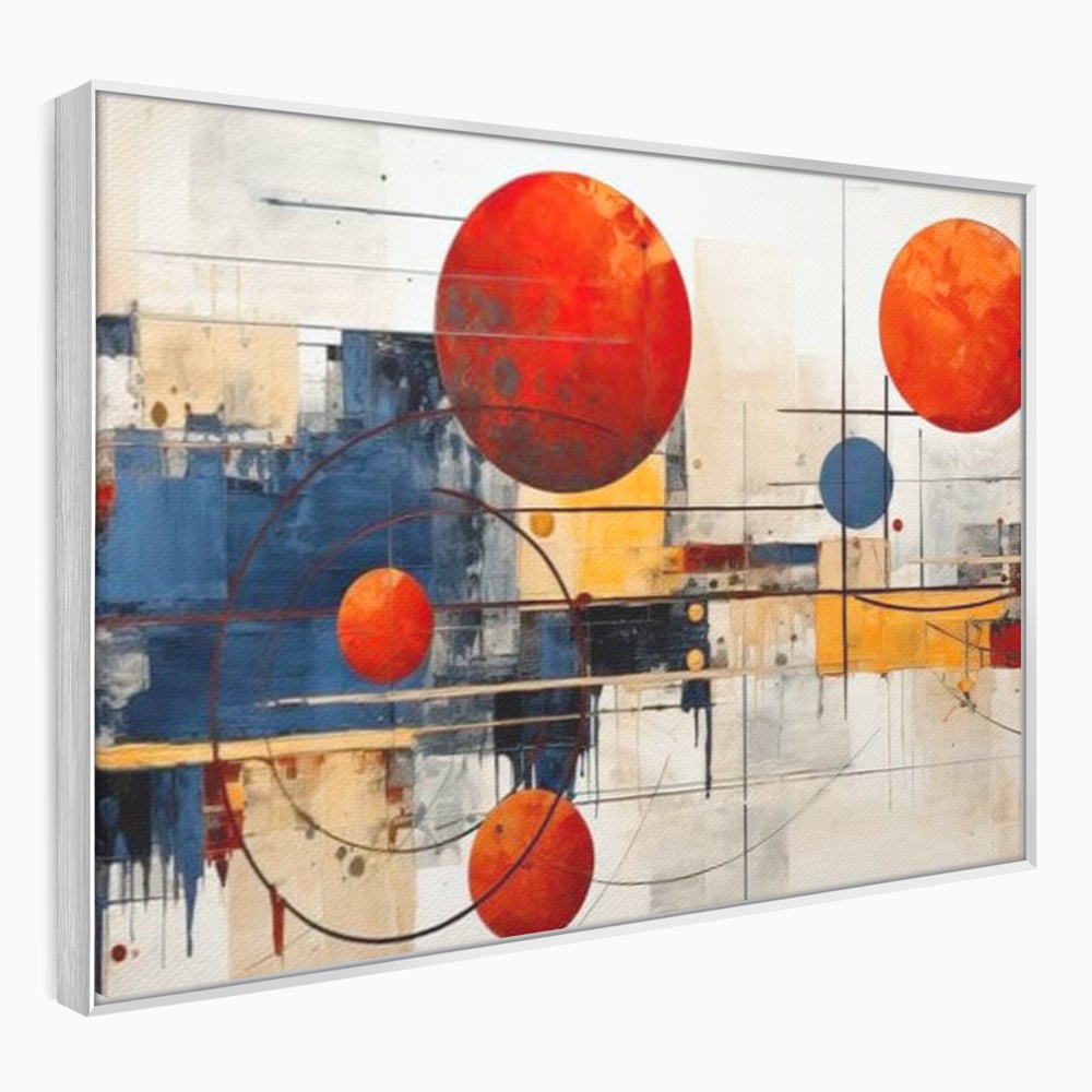 Leinwand Premium Canvas Wandbilder, LuxCanva® J1019, Dekomponierter Raum, Kugeln, Rot, Orange, Orbits, Linien, Urban, Kontraste, Komposition, Dekorativ, Dekorativ, Fantasie, Wohnen, Schlafzimmer
