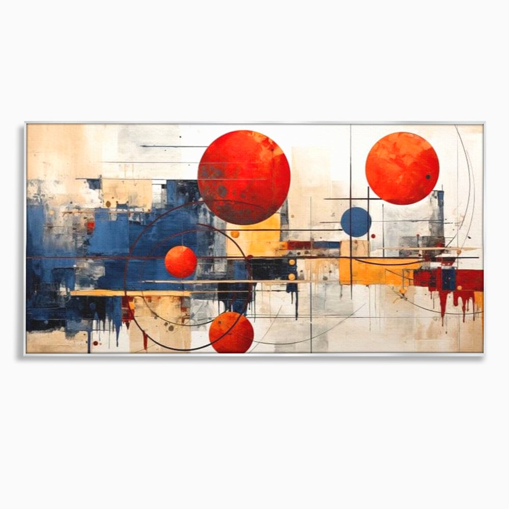 Leinwand Premium Canvas Wandbilder, LuxCanva® J1019, Dekomponierter Raum, Kugeln, Rot, Orange, Orbits, Linien, Urban, Kontraste, Komposition, Dekorativ, Dekorativ, Fantasie, Wohnen, Schlafzimmer