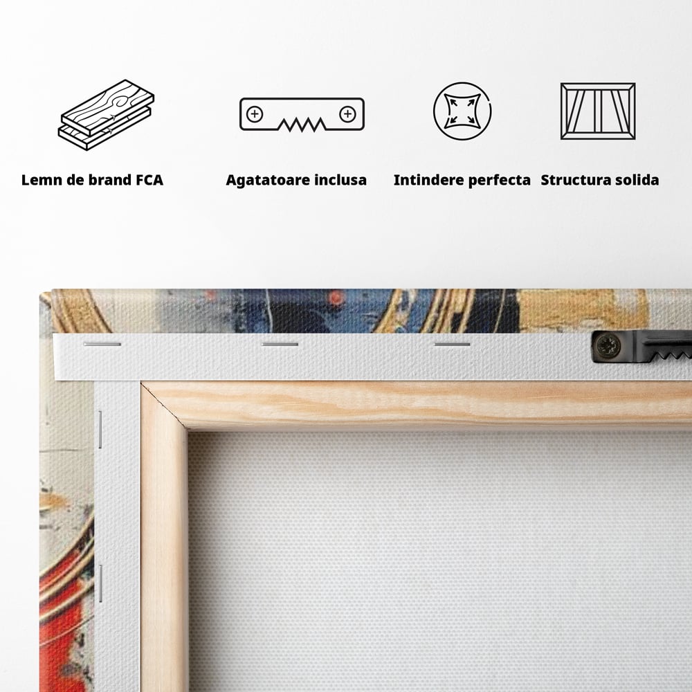 Tablou Canvas Premium, LuxCanva® J1020, Cercurile Timpului, Emotie, Cercuri, Aurii, Curgator, Compozitie, Decor, Statement, Impact, Frumos, Tuse, Living, Dormitor