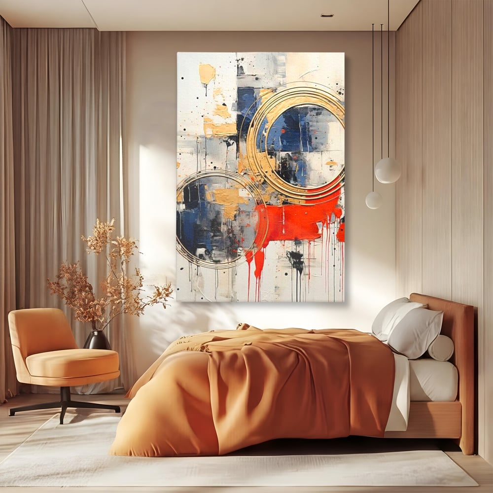 Tablou Canvas Premium, LuxCanva® J1020, Cercurile Timpului, Emotie, Cercuri, Aurii, Curgator, Compozitie, Decor, Statement, Impact, Frumos, Tuse, Living, Dormitor