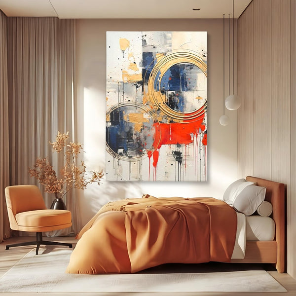 Tablou Canvas Premium, LuxCanva® J1020, Cercurile Timpului, Emotie, Cercuri, Aurii, Curgator, Compozitie, Decor, Statement, Impact, Frumos, Tuse, Living, Dormitor