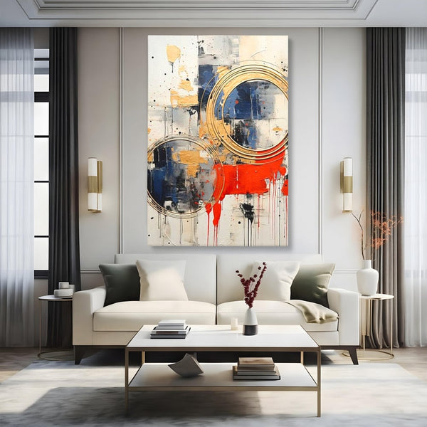 Tablou Canvas Premium, LuxCanva® J1020, Cercurile Timpului, Emotie, Cercuri, Aurii, Curgator, Compozitie, Decor, Statement, Impact, Frumos, Tuse, Living, Dormitor