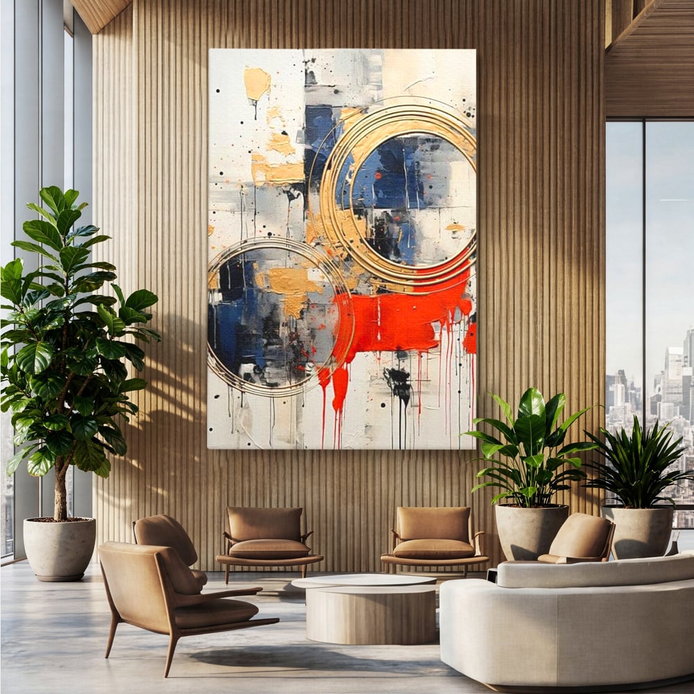 Tablou Canvas Premium, LuxCanva® J1020, Cercurile Timpului, Emotie, Cercuri, Aurii, Curgator, Compozitie, Decor, Statement, Impact, Frumos, Tuse, Living, Dormitor